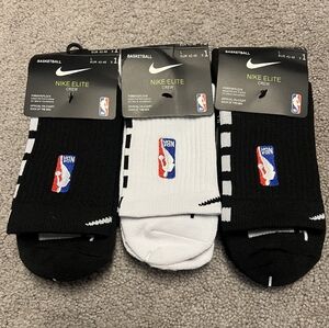 Nike Elite Quarter Athletic Crew NBA Socks DRI-FIT 3 Pair Size L Black White